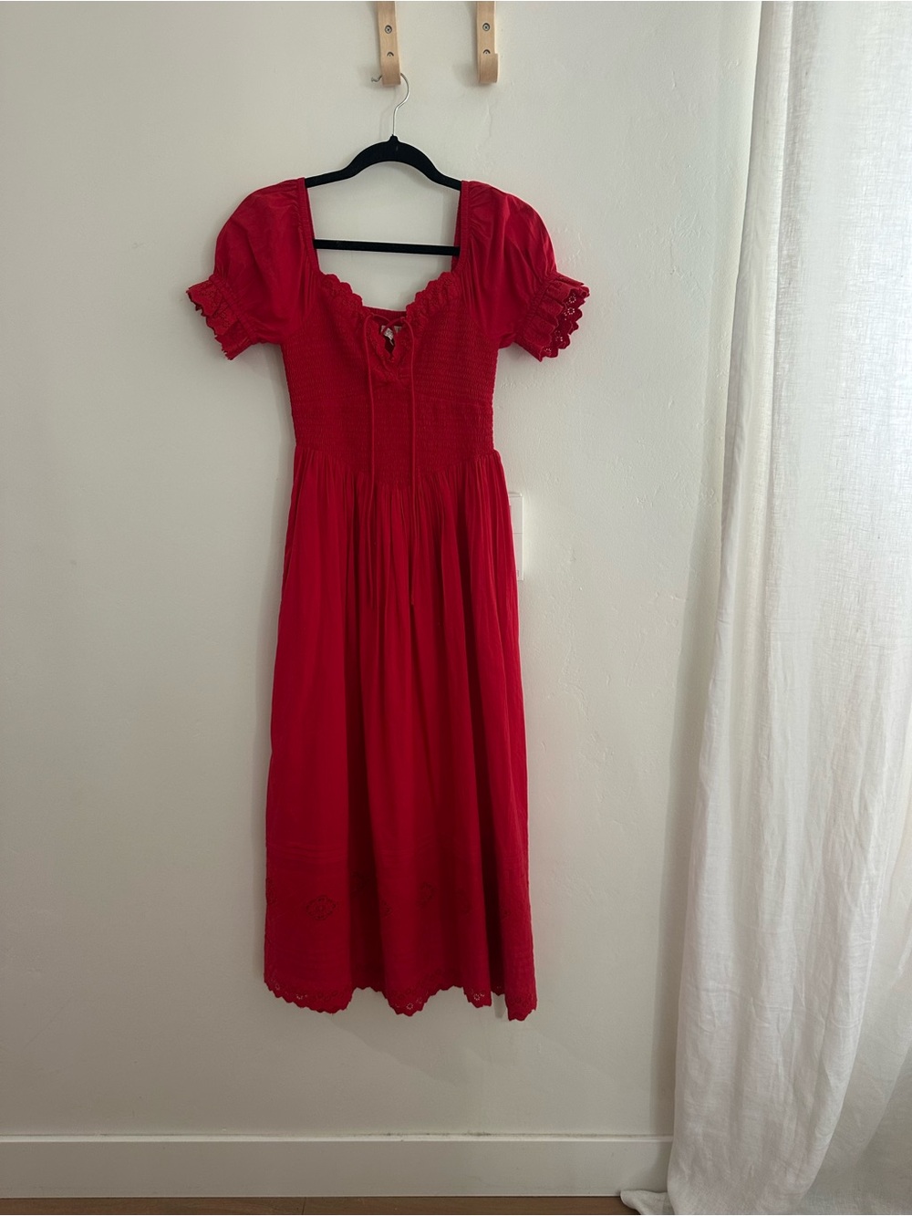 Christy Dawn Cherry Smocked Midi Dress with Puff Sleeves